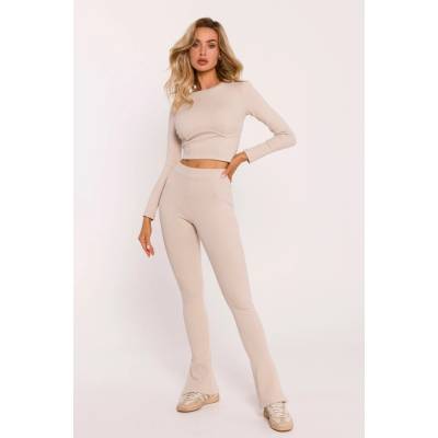 Made Of Emotion Woman's Ribbed leggings with split leg design sand krémová