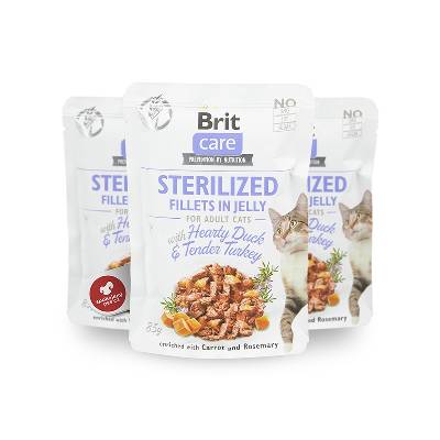 Brit Care Cat kapsička Fillets in Jelly Steril. Duck & Turkey 85 g
