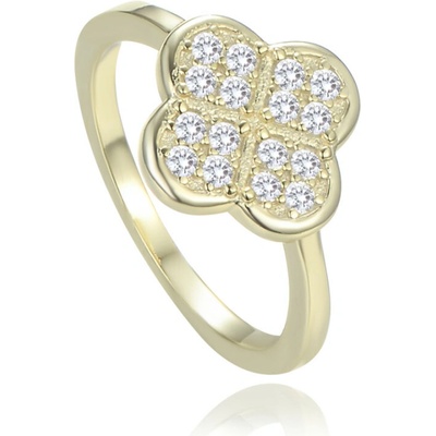Minet JMAS7058UR Pozlátený strieborný prsteň štvorlístok s bielymi zirkónmi