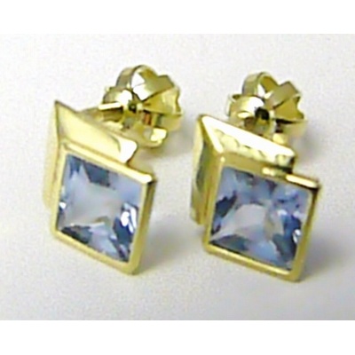 Klenoty Budín dámské zlaté pecičky s modrými akvamaríny na šroubek 236040918