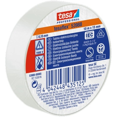 TESA Електроизолационна лента 20 м х 19 мм х 0.15 мм, бяла (53988-00066-00)