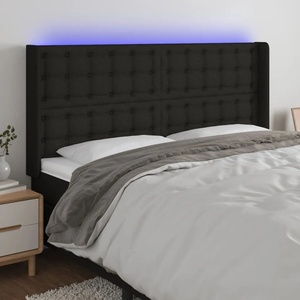 vidaXL LED горна табла за легло, черна, 183x16x118/128 см, плат (3124498)