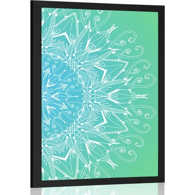 Plakát bílá Mandala na modrozeleném pozadí - 40x60 no frame