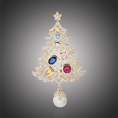 Éternelle vánoční brož Swarovski Elements Christmas Tree vánoční stomeček B2205 zlatá
