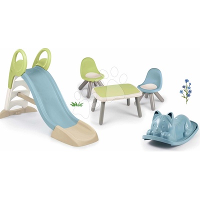 Smoby Set šmykľavka s vodnou hrou a hojdačka s posedením Toboggan GM Slide Life dĺžka šmyku 150 cm a stolík s dvoma stoličkami KidChair
