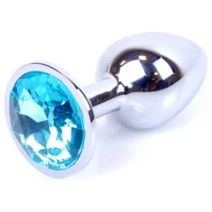 1Sexy Малък метален анален разширител в сребристо със син кристал Silver Plug