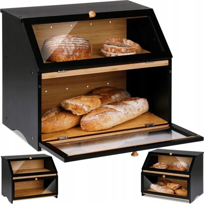 Chlebník s doskou Bedee čierny drevo