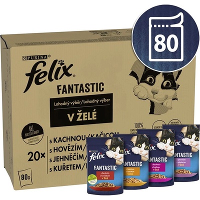 FELIX Kapsички FELIX Fantastic Multipack - с говеждо, пиле, патица и агнешко в желе 80 x 85 г