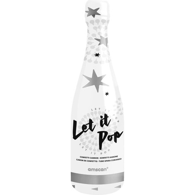 Amscan Fľaša na konfety - strieborné hviezdy 32 cm