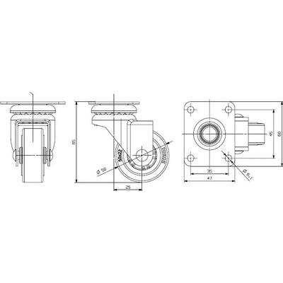 TOKOZ kolečko nábytkové průměr 50 mm otočné bez brzdy