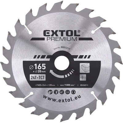 Kotouč pilový s SK plátky, ⌀165x2,6x20mm, 24T EXTOL PREMIUM