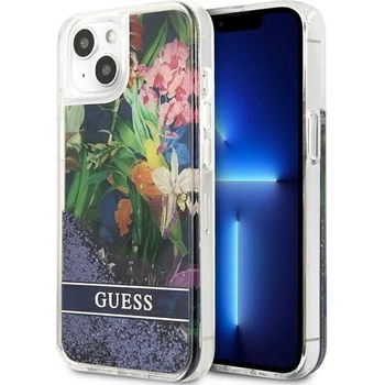 GUESS Кейс Guess GUHCP13SLFLSB за iPhone 13 mini 5.4"", небесносин, твърд, Flower Liquid Glitter (GUE001932-0)