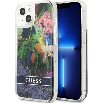 GUESS Кейс Guess GUHCP13SLFLSB за iPhone 13 mini 5.4", небесносин, твърд, Flower Liquid Glitter (GUE001932-0)
