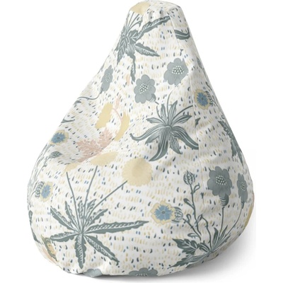 Sablio Sedací vak Pear Šedé květiny 70 x 95 x 15 cm