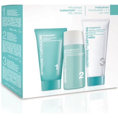 Germaine de Capuccini Purexpert Natural Perfect 1-2-3 Oily Skin Čistící matující pěna 30 ml + exfoliační esence 50 ml + tónovací krém 50 ml dárková sada