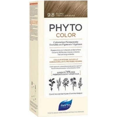 PHYTO Безамонячна боя за коса Светло бежово русо, Phyto Phytocolor Hair Dye 9.8 Blonde Very Light Beige, 50ml