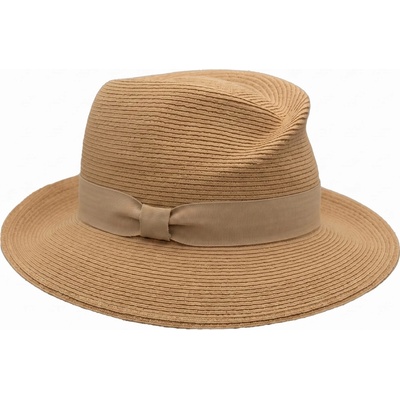 Mayser Simone Kiesel luxusní dámský nemačkavý klobouk Fedora ručně šitý UV faktor 80 béžový