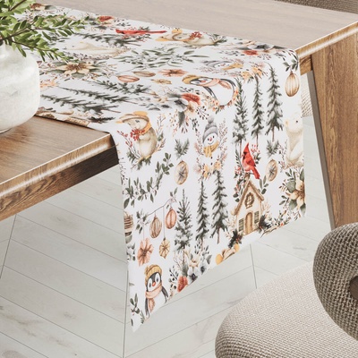 Biante bavlna behúň Sandra SA-709 Zimná rozprávka zeleno-hnedá na bielom 35x180 cm