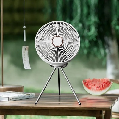 Преносим вентилатор с LED осветление Atron Flow, Диаметър 22 см, Дистанционно, Стойка трипод, Вградена зареждаща батерия 4000mAh (F25)