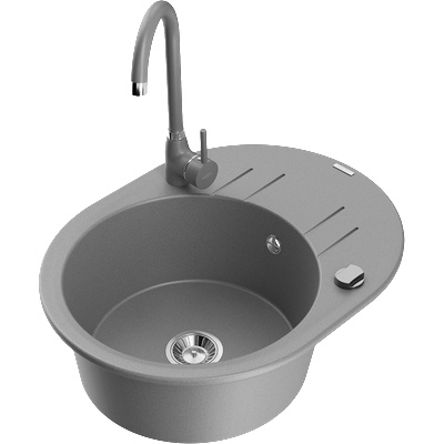 Mexen Kevin гранитна мивка с 1 отделение с отцедник и кухненски смесител Telma, сив - 6517-71-670200-71 (6517-71-670200-71)