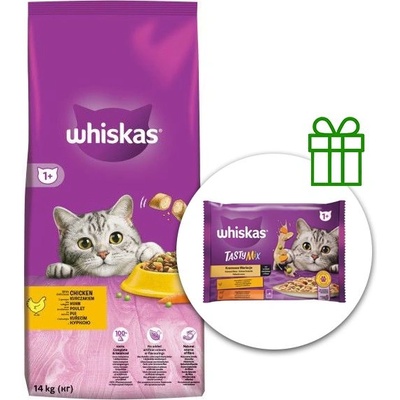 Whiskas с пилешко месо 14 кг + Tasty mix 4x85 г безплатно