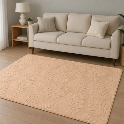 Takoy Koberec 140x180 vzor lístie svetlo hnedý-HT-00399 | 140 x 180 cm