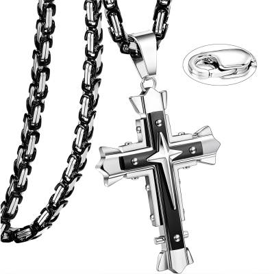 HARAHU Мъжка верижка с кръст mj-38723 - Черна / Сребърна / 60см kp38723