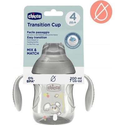 Chicco Transition Cup tréningový hrnček s držadlami Grey 200 ml