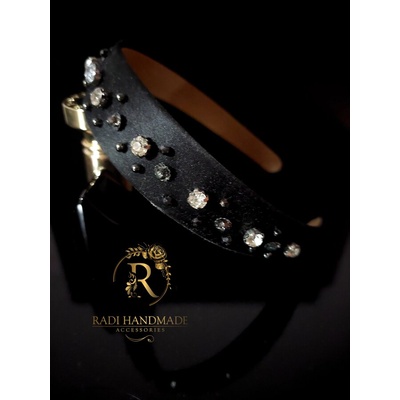 Radi handmade Черна диадема с камъни и графитени перли (692)