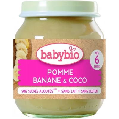 Babybio Био плодово пюре Babybio - Ябълка, банан и кокосово мляко, 130 g (3288130510973)