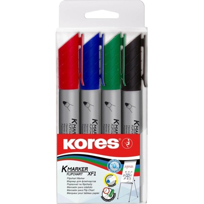 Kores Permanentní popisovač K-MARKER na flipcharty, kulatý hrot, mix 4 barev (černá, červená, modrá, zelená)