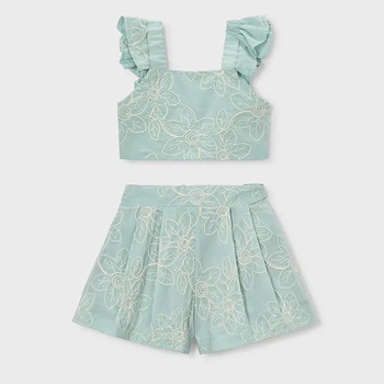 Mayoral Комплект бермуди и къс потник Светло зелен цвят с релефни детайли за мини момиче Mayoral
