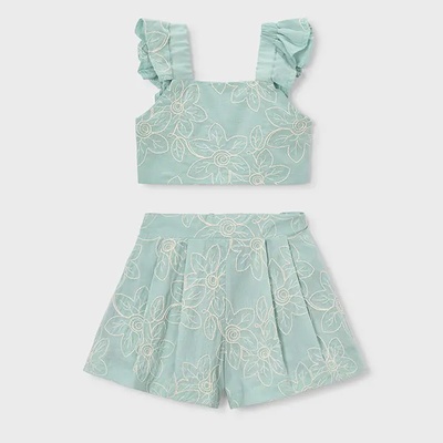 Mayoral Комплект бермуди и къс потник Светло зелен цвят с релефни детайли за мини момиче Mayoral