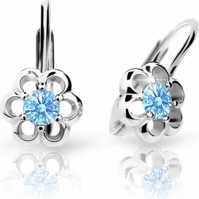 Danfil dětské náušnice kytičky C1947 z bílého zlata s kamínkem Arctic Blue zapínání klapka