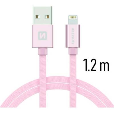 Swissten Nabíjecí a synchronizační kabel textile 0.2m / 1.2m / 2.0m růžový Délka: 1,2m