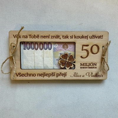 Dekorace z Česka Milion korun k narozeninám Jubileum: 50, Varianta: Vlastní podpis - (podpis pište do poznámky) - PLATBA PŘEDEM!