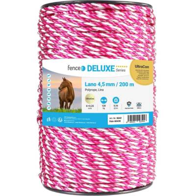 Lano pro elektrický ohradník, průměr 4,5 mm, růžovo-bílé, 200 m, 0,16 Ω/m
