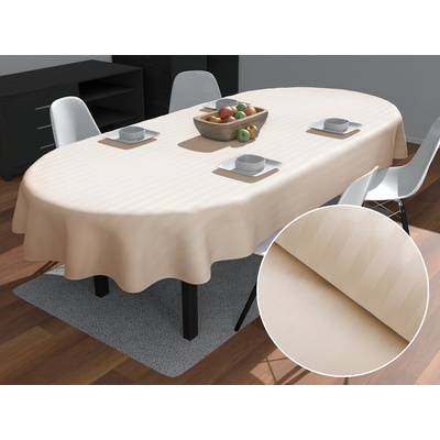 Biante Damaškový oválný ubrus Atlas Gradl béžové proužky 2 cm DM-018 100x160 cm