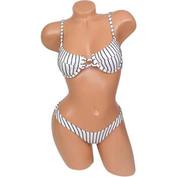 Дамски бански в бяло с черно райе две части