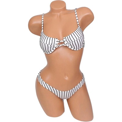 Дамски бански в бяло с черно райе две части