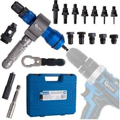 GEKO Nástavec nýtovací na vrtačku, sada pro matice M3-M12 a trhací nýty 2.4-6.4mm G01354