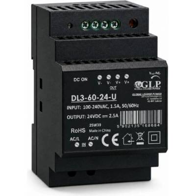 GLP DL3 spínaný zdroj na DIN lištu 12V / 24V - 24V, 60W