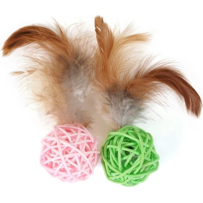Olala Pets Míček klubíčko s peřím 4 cm 2 ks