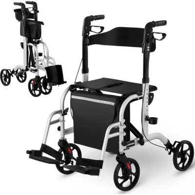 Uniprodo Chodítko a vozík 2 v 1 - stříbrné - 120 kg UNI ROLL 03 2IN1