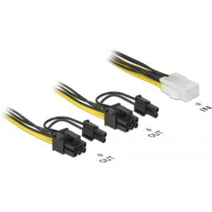 Delock PCI Express захранващ кабел с 6-пинов конектор и 2 x 8-пинови щекера, 15 см