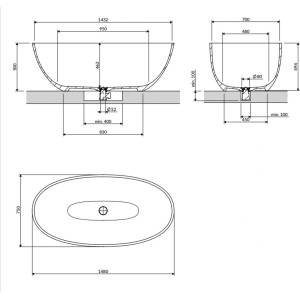Omnires Shell - Свободностояща вана, 148x75 см, матово черно SHELL148WWBLV (SHELL148WWBLV)