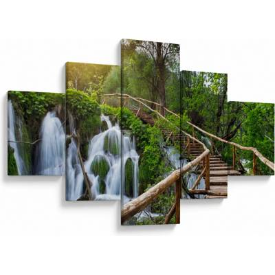 Obraz - Plitvická jezera, pětidílný 125x70 cm