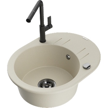 Mexen Kevin гранитна мивка с 1 камера и сушилня и кухненски смесител Flora, бежов - 6517-69-670401-70-B (6517-69-670401-70-B)