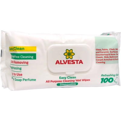 Alvesta санитарни мокри кърпи с бял сапун, За почистване на повърхности, 100 броя