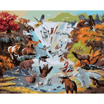 Zuty Malování Podle Čísel Vodopád A Zvířata D. Rusty Rust 80 x 100 Cm Plátno Rám
